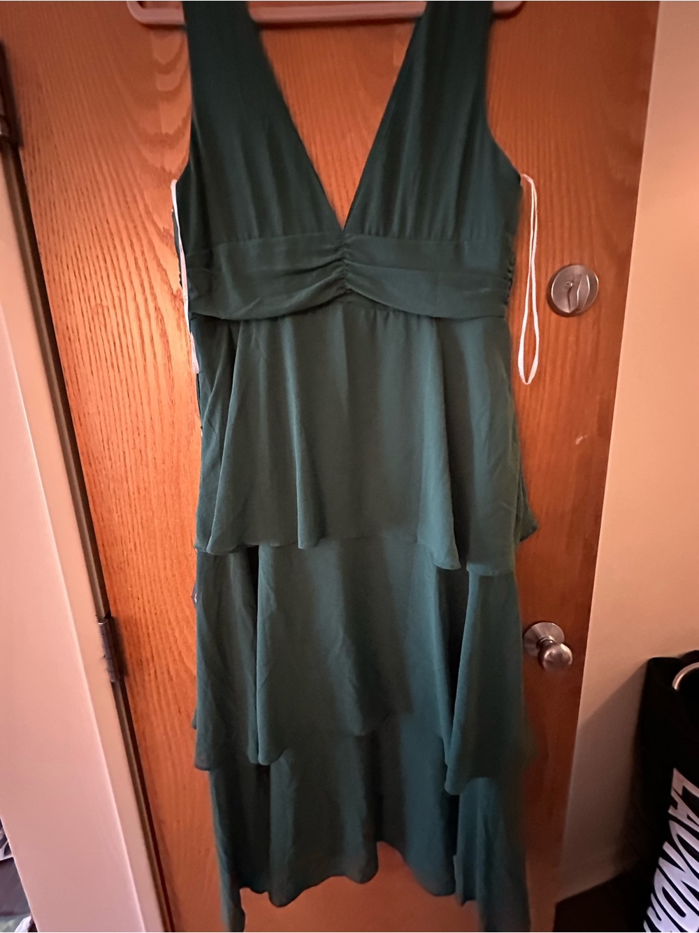 Lulu's Deep Green V-Neck Tiered Chiffon Dress